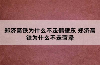 郑济高铁为什么不走鹤壁东 郑济高铁为什么不走菏泽